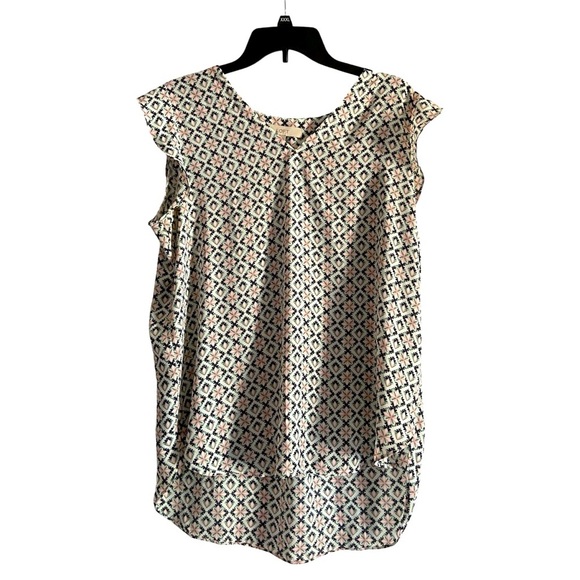 LOFT Women’s Pastel Geometric Flutter Sleeve Blouse Size Large - Picture 1 of 5
